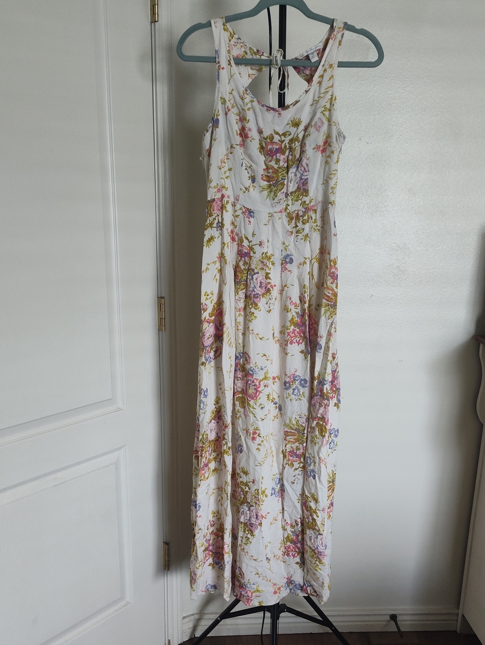 LC Lauren Conrad White Maxi Dress with Pink & Green Floral Print